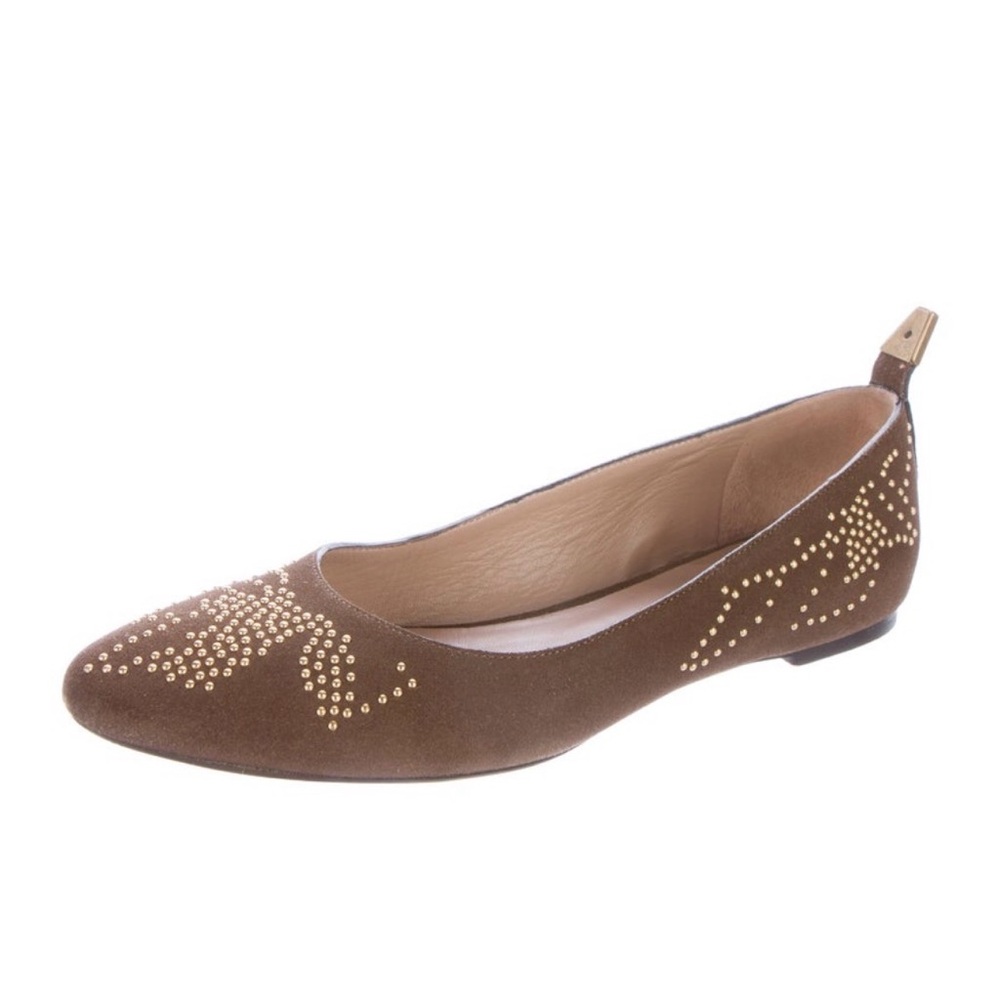 Chloe Susanna Brown Suede Ballet Flats with Gold studs